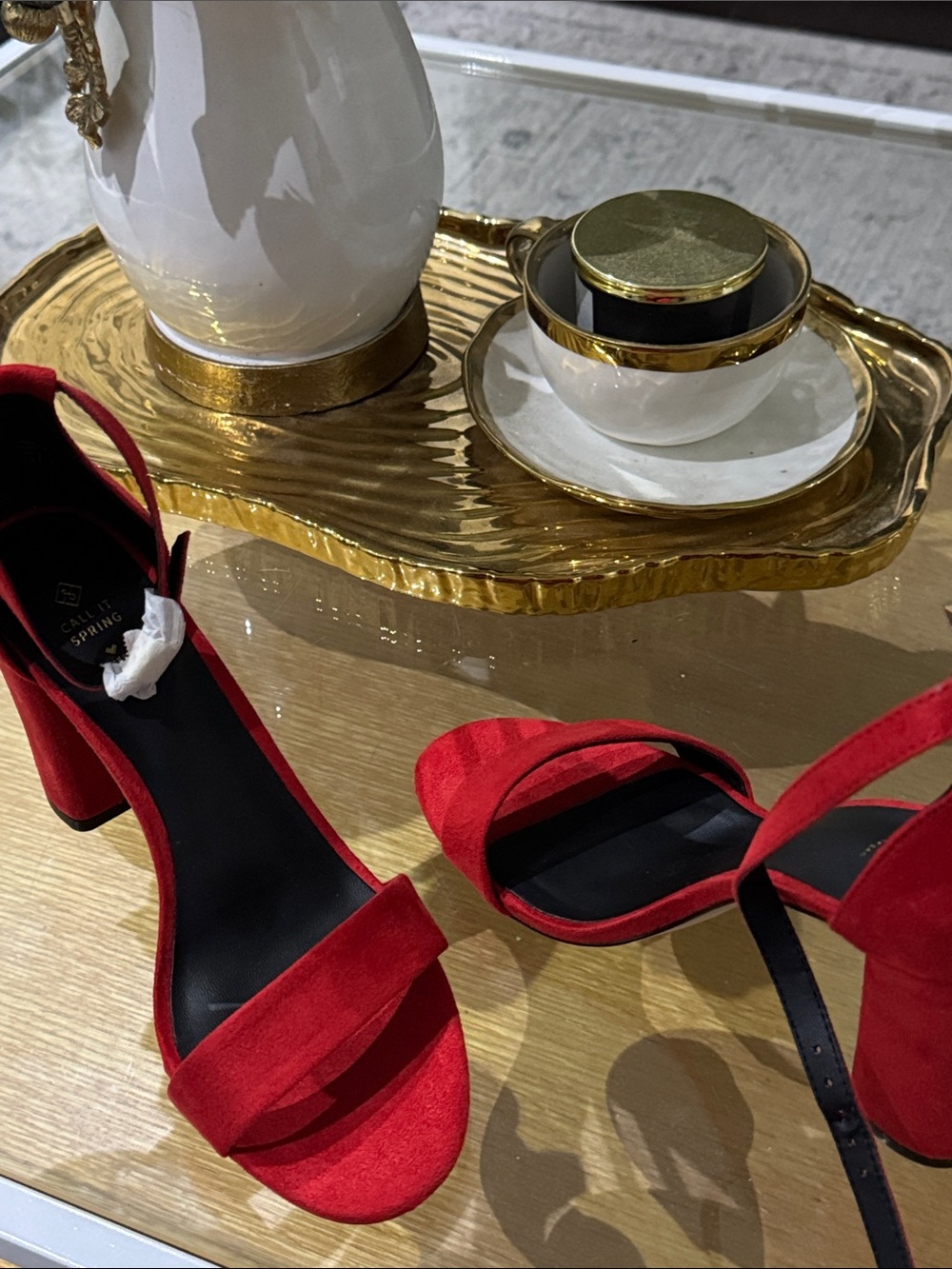 Call It Spring Red Suede Ankle-Strap Block Heels